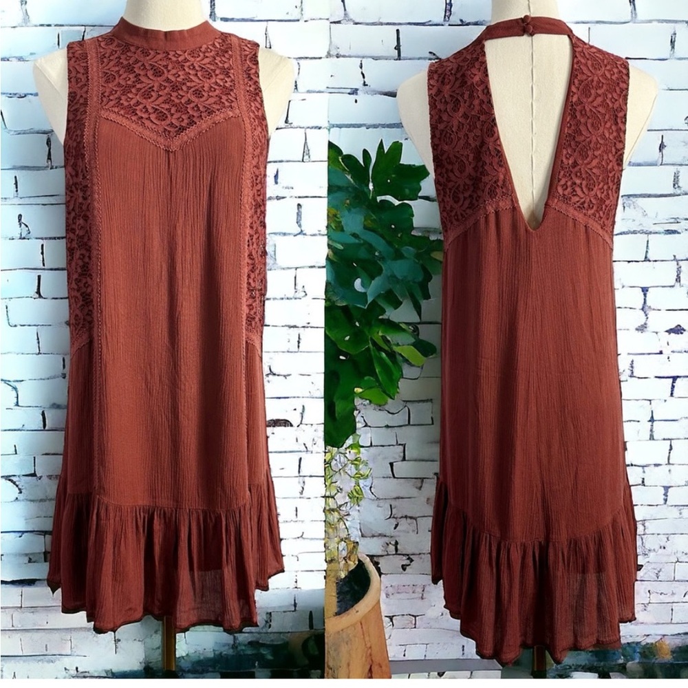Aeropostale Lace Cottagecore High Neck Ruffle Shift Dress